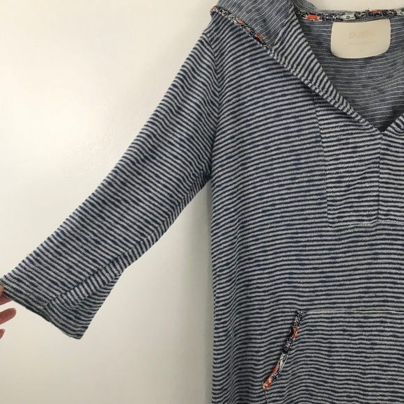 Puella Blue Striped Hooded 3/4 Sleeve Tunic Small - Picture 3 of 8